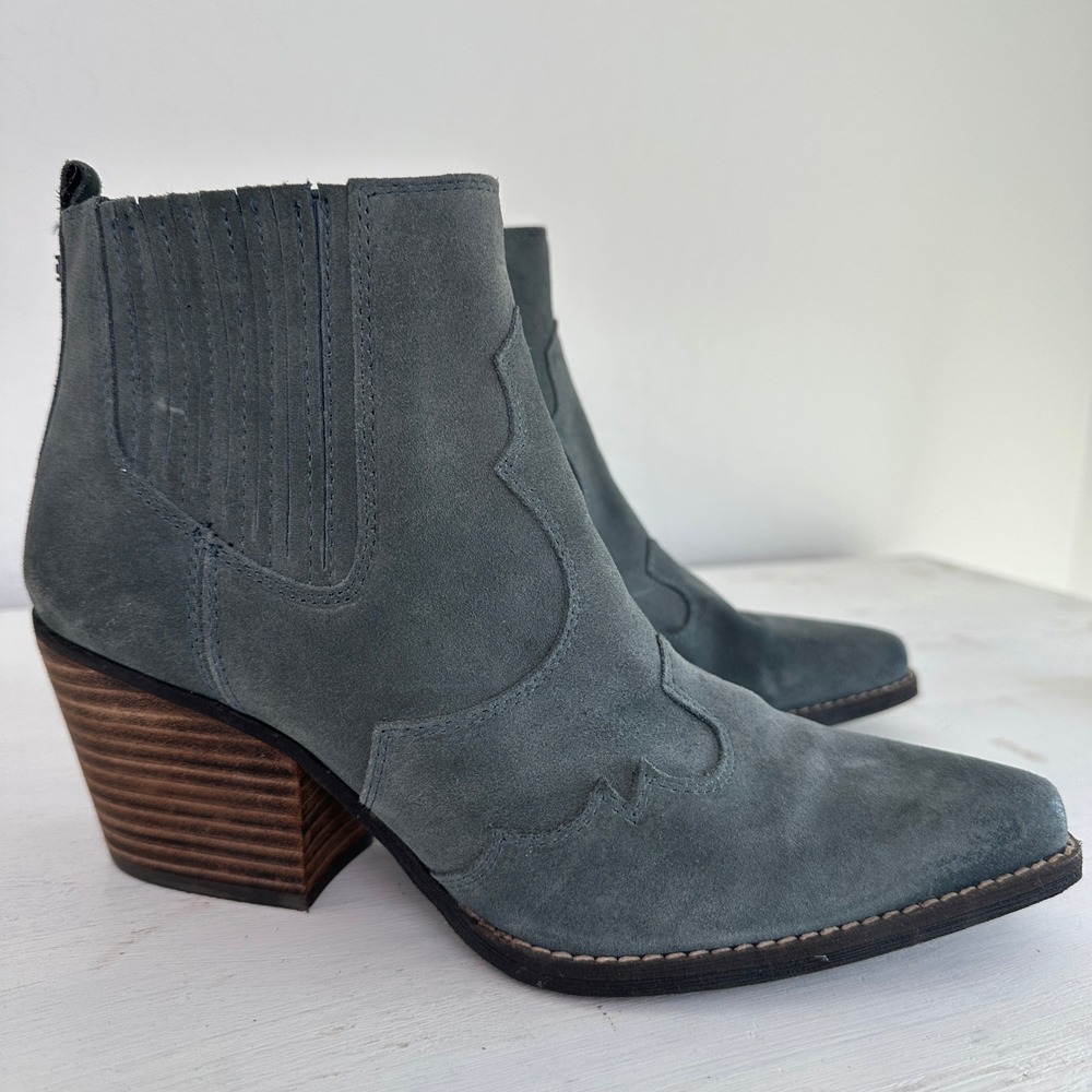 Sam Edelman Ankle Boots Womens 8.5 Winona Blue Suede Western Block Heel